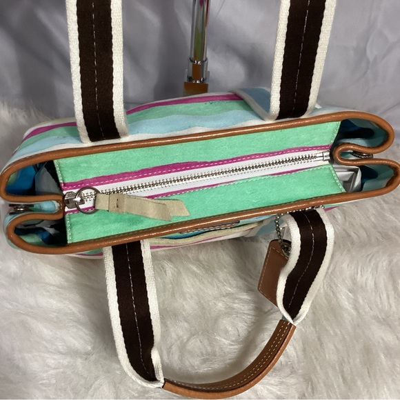 Coach Hamptons Watercolor Pastel Striped Satchel Tote Bag - Picture 6 of 11
